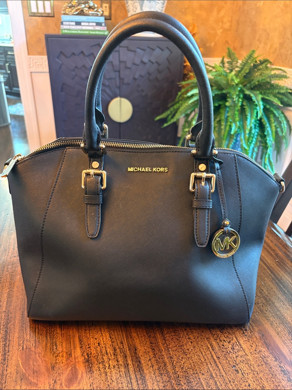 Michael Kors Black Saffiano Satchel with Gold Hardware